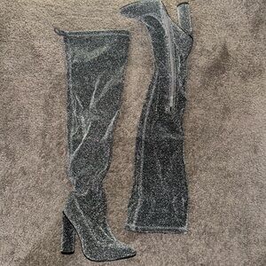 Bella Marie Silver Over the Knee Boots